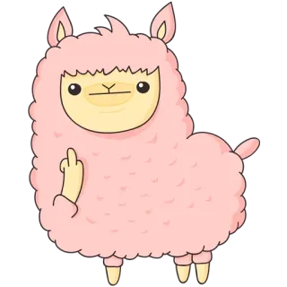🖕 lama, doigt d'honneur, geste offensant, dessin animé, rose telegram sticker