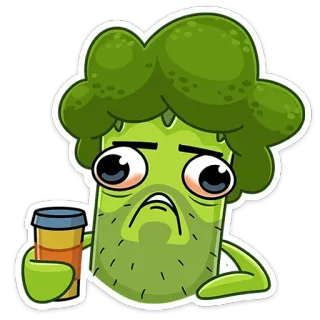 ☕️ brócolis, desenho animado, comida, café, vegetal, cansado whatsapp sticker