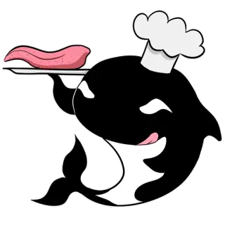👩‍🍳 Косатка, Кит, Повар, Еда, Мясо, Мультфильм telegram sticker