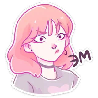 🤔 Эм cheveux roses, fille, expression, dessin animé, femme, illustration, autocollant whatsapp sticker