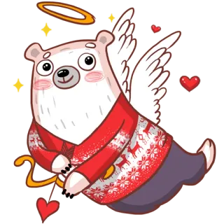 😈 orso, angelo, carino, ali, aureola, maglione, cuore, cartone animato whatsapp sticker