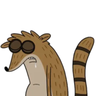 😪 Rigby Regular Show Kreskówka, Smutny, Zmęczony, Szop pracz, Zwyczajny serial, Rigby telegram sticker