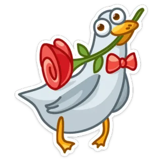 🌹 ganso, flor, vermelho, fofo, desenho animado, animal, gravata borboleta whatsapp sticker