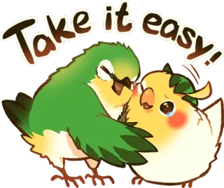 😙 Take it easy! 鳥, かわいい, リラックス, フレンドリー, 漫画, 動物, ほっこり telegram sticker