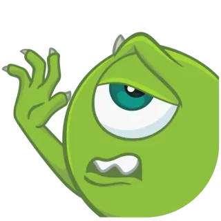 😮‍💨 Mike Wazowski Monsters, Inc. Monster, einäugig, grün, Cartoon, animiert, denkend, verwirrt telegram sticker