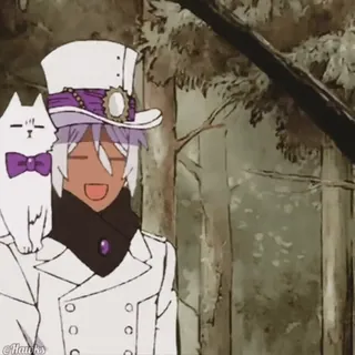 😵 anime, kot, kapelusz, uśmiech, las telegram sticker