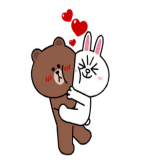 💏 Brown милый, любовь, медведь, кролик, мультфильм, объятие whatsapp sticker