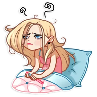 😪 mengantuk, lelah, tempat tidur, kartun, pirang, gadis, pagi telegram sticker