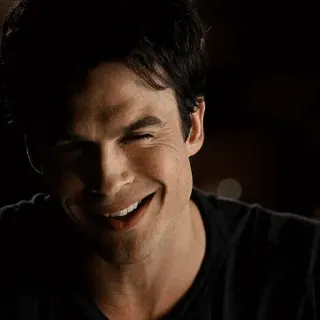 🦇 Damon Salvatore The Vampire Diaries wampir, serial TV, portret, uśmiechnięty, fanart telegram sticker