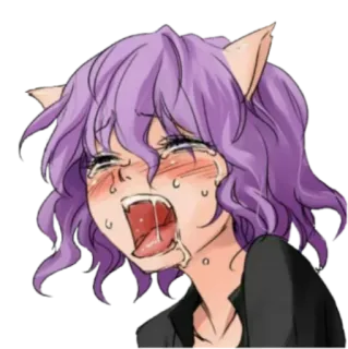 😝 anime, girl, purple hair, cat ears, crying telegram sticker
