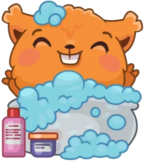 🛁 แฮมสเตอร์, อาบน้ำ, ฟอง, สัตว์, น่ารัก, การ์ตูน telegram sticker