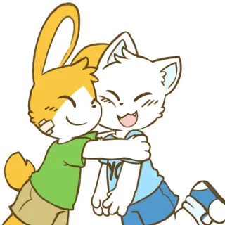 👬 мультфильм, животное, объятие, друзья, милый whatsapp sticker