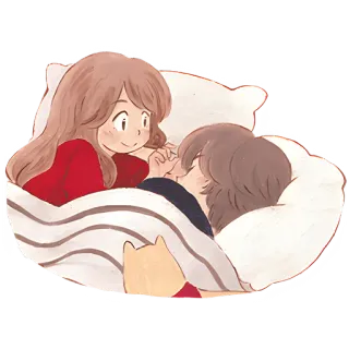 🧐 pasangan, cinta, imut, ranjang, romansa, hubungan, kartun, ilustrasi telegram sticker
