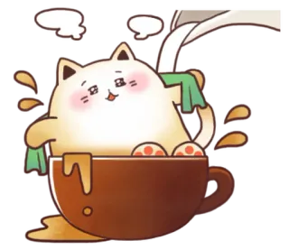 ☕ chat, café, mignon, kawaii, animal, dessin animé, boisson whatsapp sticker
