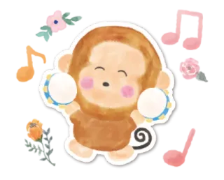 🧁 mono, animal, pandereta, música, lindo, acuarela, dibujos animados whatsapp sticker