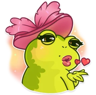 😘 ếch, động vật, hôn, trái tim, dễ thương, hoạt hình whatsapp sticker