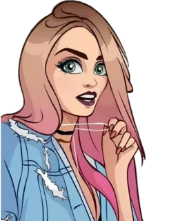 😲 mujer, pelo rosa, gargantilla, dibujo animado, chica, sticker, persona telegram sticker
