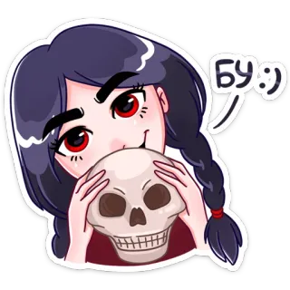 💀 БУ :> สติกเกอร์, การ์ตูน, เด็กผู้หญิง, หัวกะโหลก, บู telegram sticker