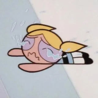 😢 Bubbles The Powerpuff Girls piangere, triste, cartone animato, Le Superchicche, Lolly, emozione telegram sticker