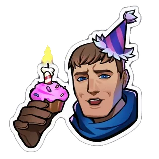 ๐ฅณ compleanno, festa, torta, candela, uomo, cappello telegram sticker