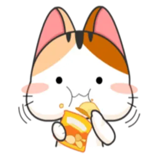 🥞 gato, comendo, batatas fritas, kawaii, fofo, lanche, desenho animado telegram sticker