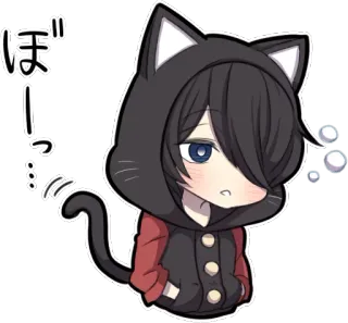 😔 ぼーっ… kucing, hoodie, anime, manga, imut, kawaii, mengantuk, bosan telegram sticker
