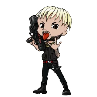 😛 arma, desenho animado, arma, gesto, militar, violência whatsapp sticker