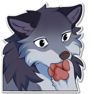 😟 wolf, animal, cartoon, furry, licking, paw telegram sticker