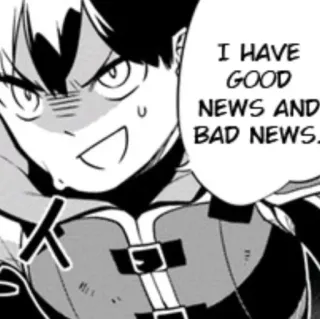 😼 I HAVE GOOD NEWS AND BAD NEWS. Anime, Mangá, Boas notícias, Notícias ruins, Personagem, Expressão telegram sticker