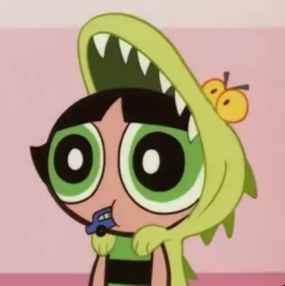 🍭 Buttercup The Powerpuff Girls dibujo animado, Las Chicas Superpoderosas, Bellota, disfraz de dinosaurio, animado, personaje telegram sticker