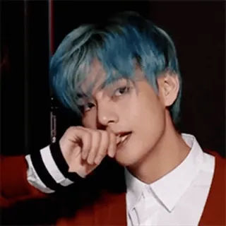 😏 V K-Pop, BTS, Thần tượng, Ca sĩ, tóc xanh, Hàn Quốc, Người nổi tiếng, Nam telegram sticker