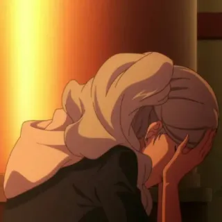 🍬 anime, sad, crying, girl, emotional, blonde, head in hands whatsapp sticker