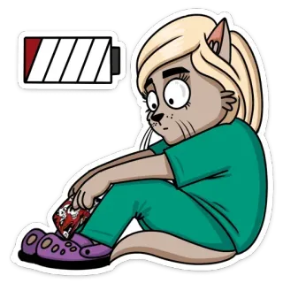 ☹ cat, nurse, low battery, tired, exhausted, cartoon telegram sticker