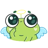 😇 rana, ángel, dedo corazón, dibujos animados, pegatina telegram sticker