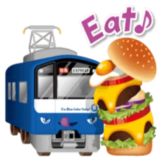 🍔 Eat! trem, hambúrguer, comida, desenho animado, fofo telegram sticker