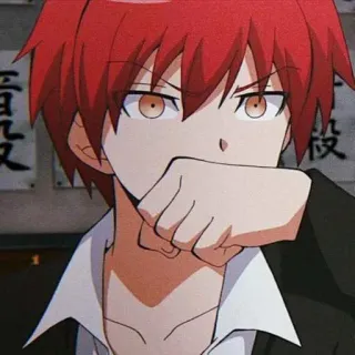 😳 Karma Akabane Assassination Classroom anime, Karma Akabane, rude włosy, mundurek szkolny, Assassination Classroom, manga, kreskówka telegram sticker