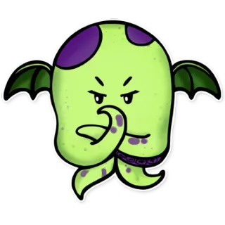 🖕 cthulhu, monstro, fofo, tentáculos, desenho animado, verde telegram sticker