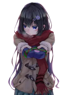 🎁 Anime, Fille, Hiver, Cadeau, Écharpe, Mignon, Personnage telegram sticker