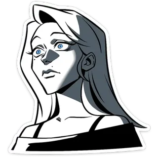 😐 wanita, potret, kartun, gadis, ilustrasi, stiker telegram sticker