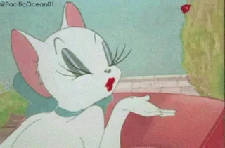 😘 chat, dessin animé, animation, baiser, bisou, vintage, félin whatsapp sticker