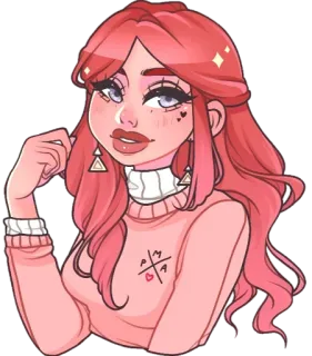 😊 illustrazione, rosa, donna, cartone animato, maglione, carino, arte telegram sticker