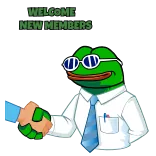 🤝 Pepe the Frog WELCOME NEW MEMBERS chào mừng, mới, thành viên, pepe, ếch, bắt tay whatsapp sticker