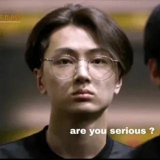 🤨 are you serious ? sérieux, lunettes, expression, portrait, asiatique telegram sticker