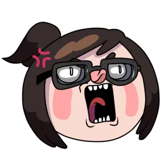 👿 bravo, desenho animado, rosto, mulher, nerd, óculos, irritado telegram sticker