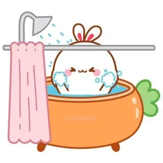 🌟 bunny, cartoon, bathtub, cute, kawaii, rabbit, bath, shower whatsapp sticker