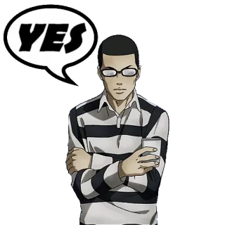 👍 YES Anime, Sí, Personaje, Rayas de prisión, Gafas whatsapp sticker