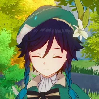 ✨ Venti Genshin Impact Venti, Genshin Impact, anime, video game, karakter, hijau, topi, kepang telegram sticker