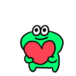 💬 лягушка, сердце, любовь, мультфильм, зеленый, милый whatsapp sticker