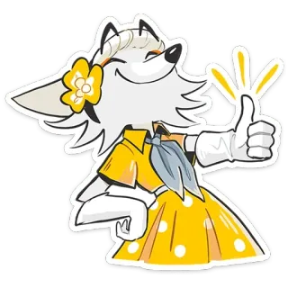 👍 cartoon, anthropomorphic, fox, animal, yellow dress, thumbs up telegram sticker