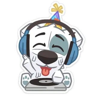 🎧 chien, DJ, casque, fête, célébration, dessin animé whatsapp sticker